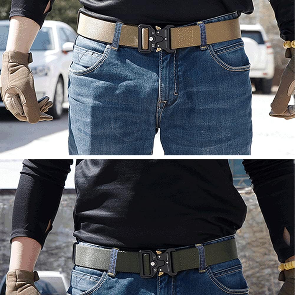 3-Pack Military Style Tactical Belts for Men, Quick-Release Metal Buckle with Molle Key Ring Holder