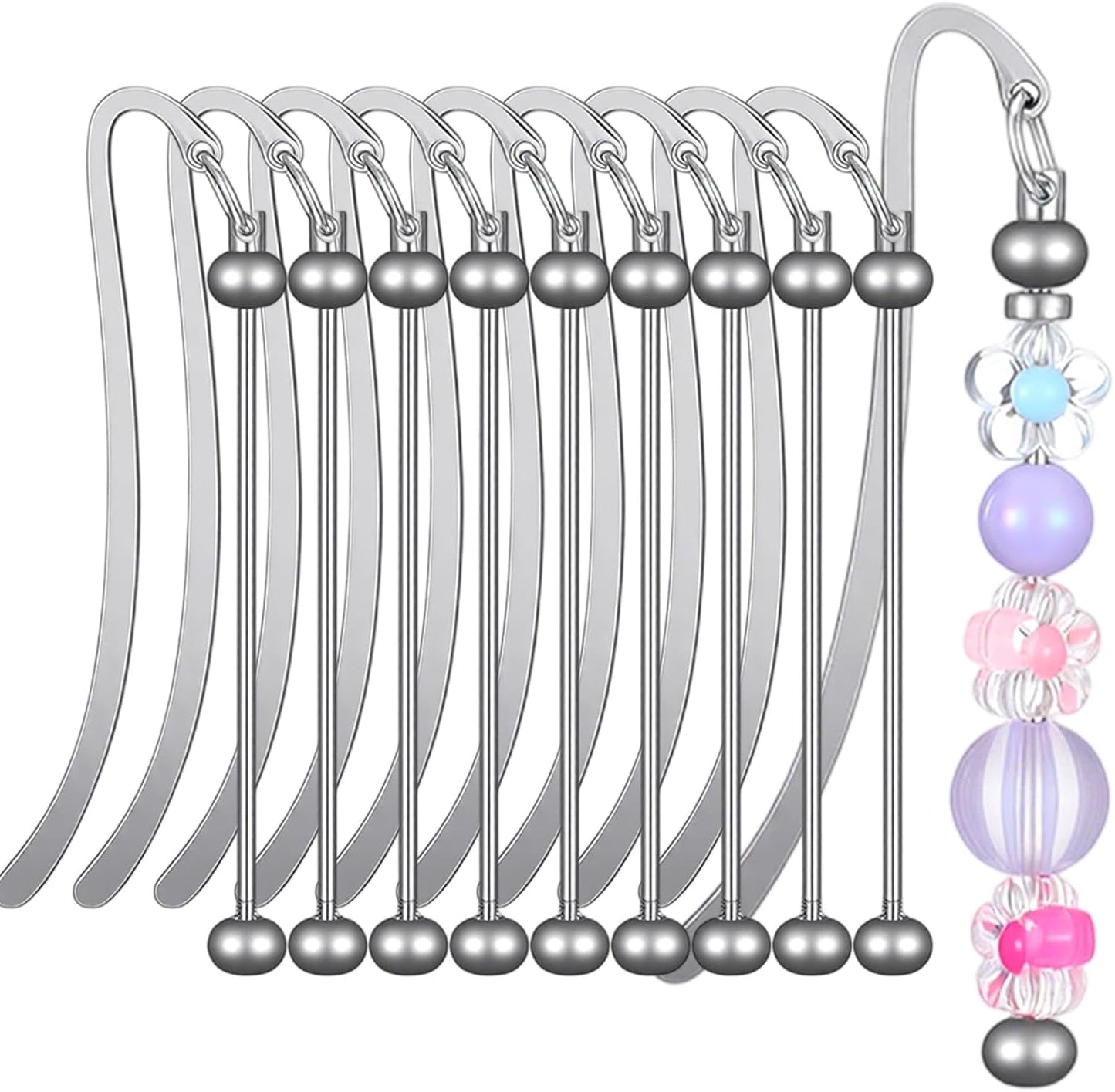 Hecila Beadable Bookmarks DIY Metal Blank Bar Bookmark for Beads 10PCS Modern Blank Beaded Bar Beading Bookmarks Bars Bead Craft Jewelry Pendant Charm Gift for Book Lovers Teacher Office Supplies