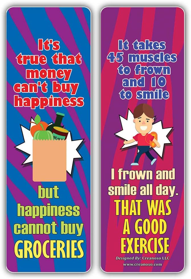 Creanoso Funny One Liners Jokes Happiness Bookmarks Series 3 (12-Pack) – Unique Stocking Stuffers Gifts for Men, Women, Unisex Adults – Cool Book Page Clippers Collection Set – Awesome Giveaways