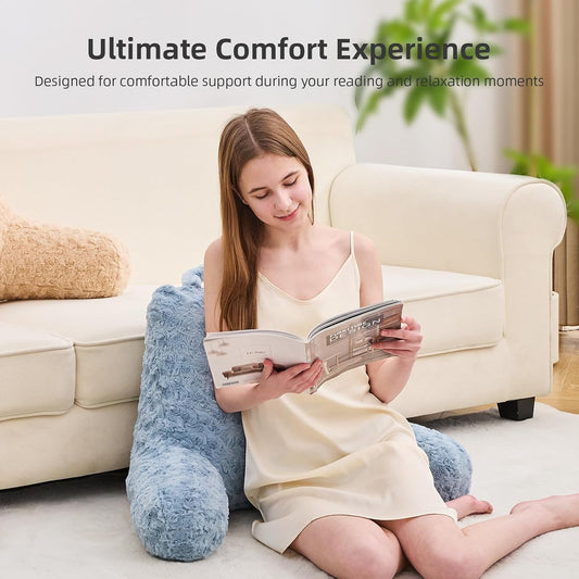 Reading Pillow,Rose Velvet Back Pillow with Arms for Bed Sitting Up, Bed Pillow for Adult Children, Backrest Pillows with Washable Cover, Chair Pillow for Watching TV/Gaming/Relaxing (Lake Blue)