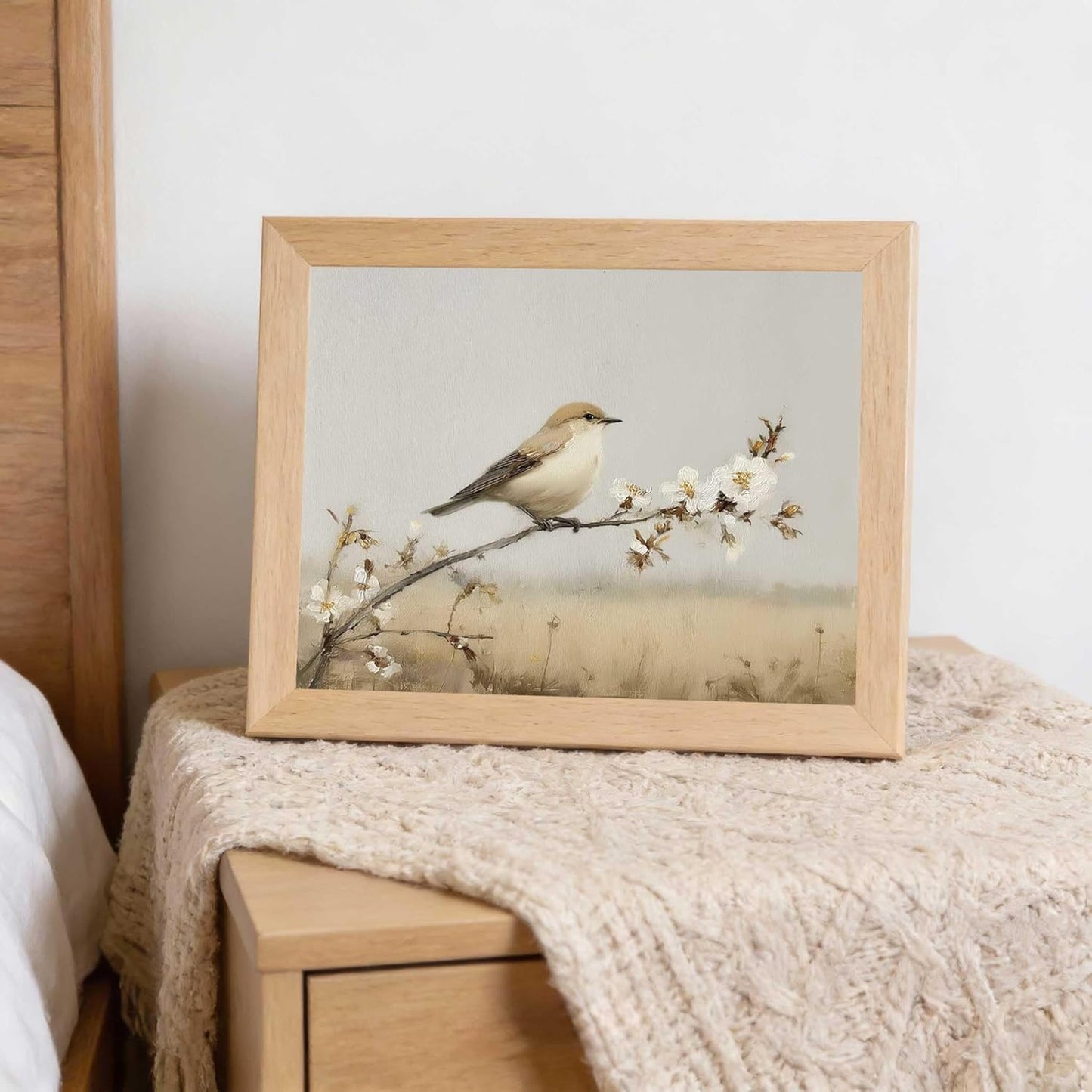 jeecalart Bird Wall Art Print, Neutral Nature Artwork, Oil Painting Style Bird on Branch, Minimalist Farmhouse Wall Decor, Unframed, 11x14 Inch
