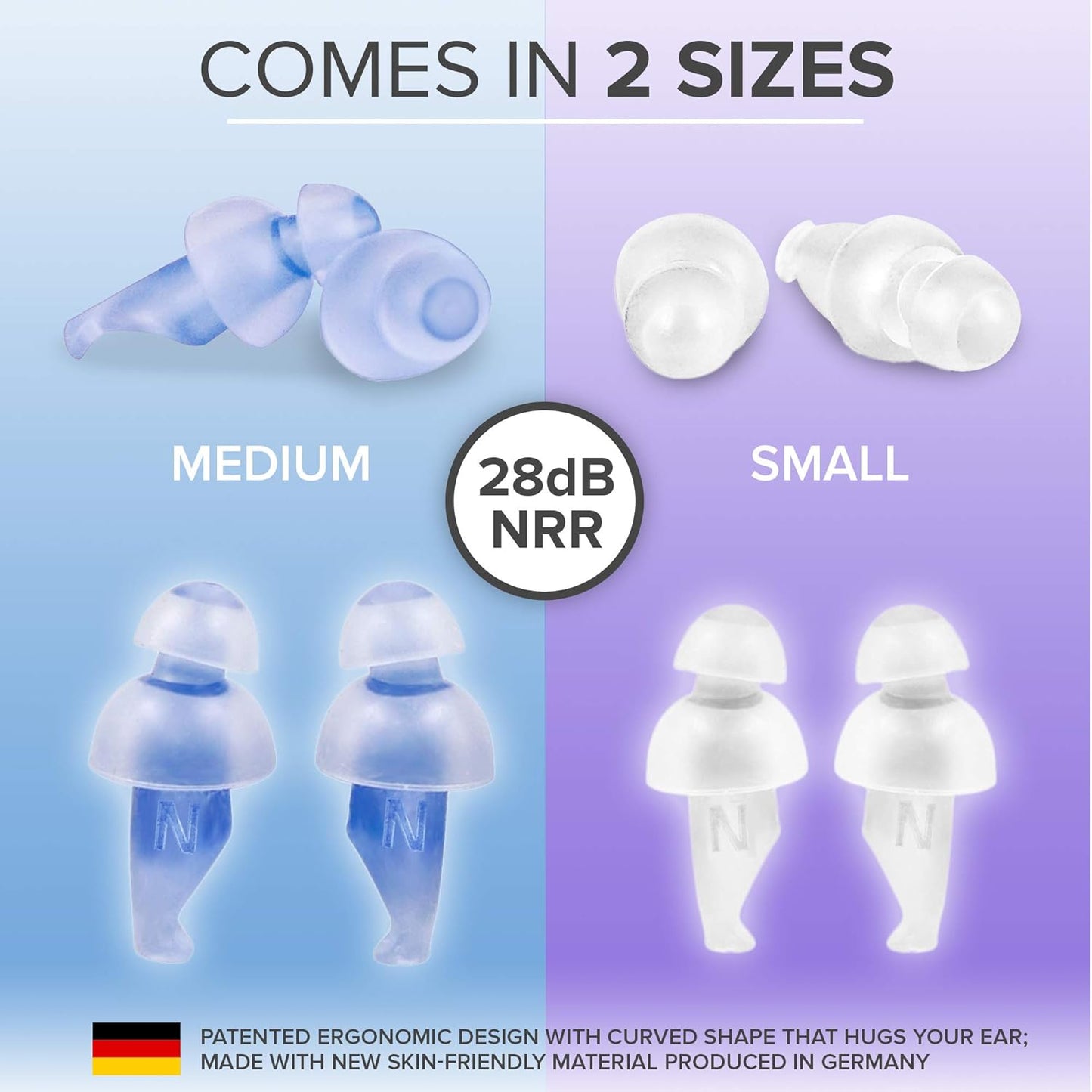 Ear Plugs for Sleeping by LaloLab | 2 Sizes Comfortable Reusable Noise Cancelling Earplugs for Sleep, Snoring, Travel & Work | Up to 28 dB NRR | Case & Gift Box | 2 Pairs, Medium & Small