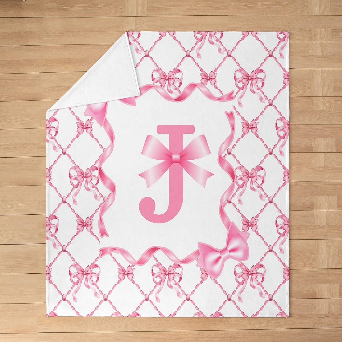 Erosebridal Aesthetic Bowknot Blanket Queen 90x90 Coquette Preppy Bow Flannel Blanket with Monogrammed Initial Design Letter J Sofa Bed Couch Decor