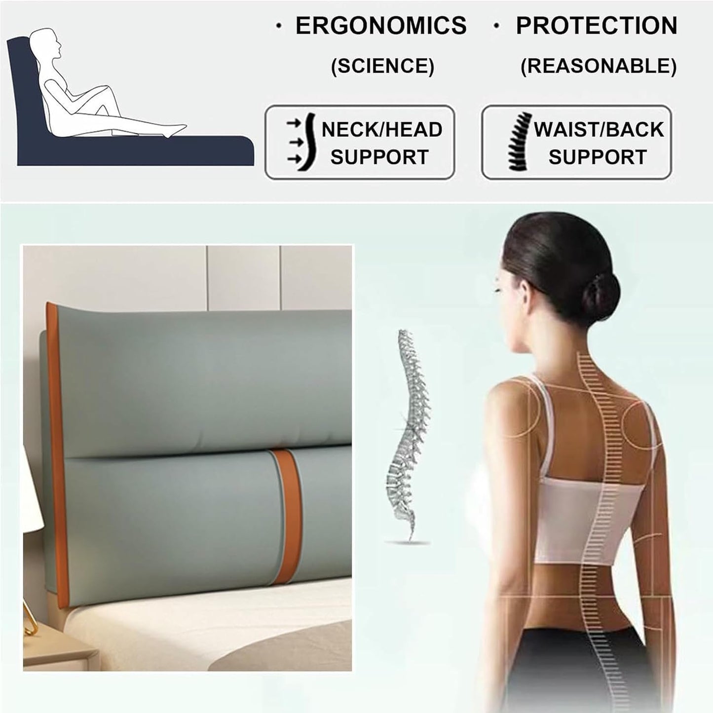 Headboard Cushion Large Bedside Pillow Upholstered Positioning Support Reading Pillow Neck Lumbar Cushion Removable Daybed Bunkbed Tatami Bolster,Gray1,Straps 63"/160cm