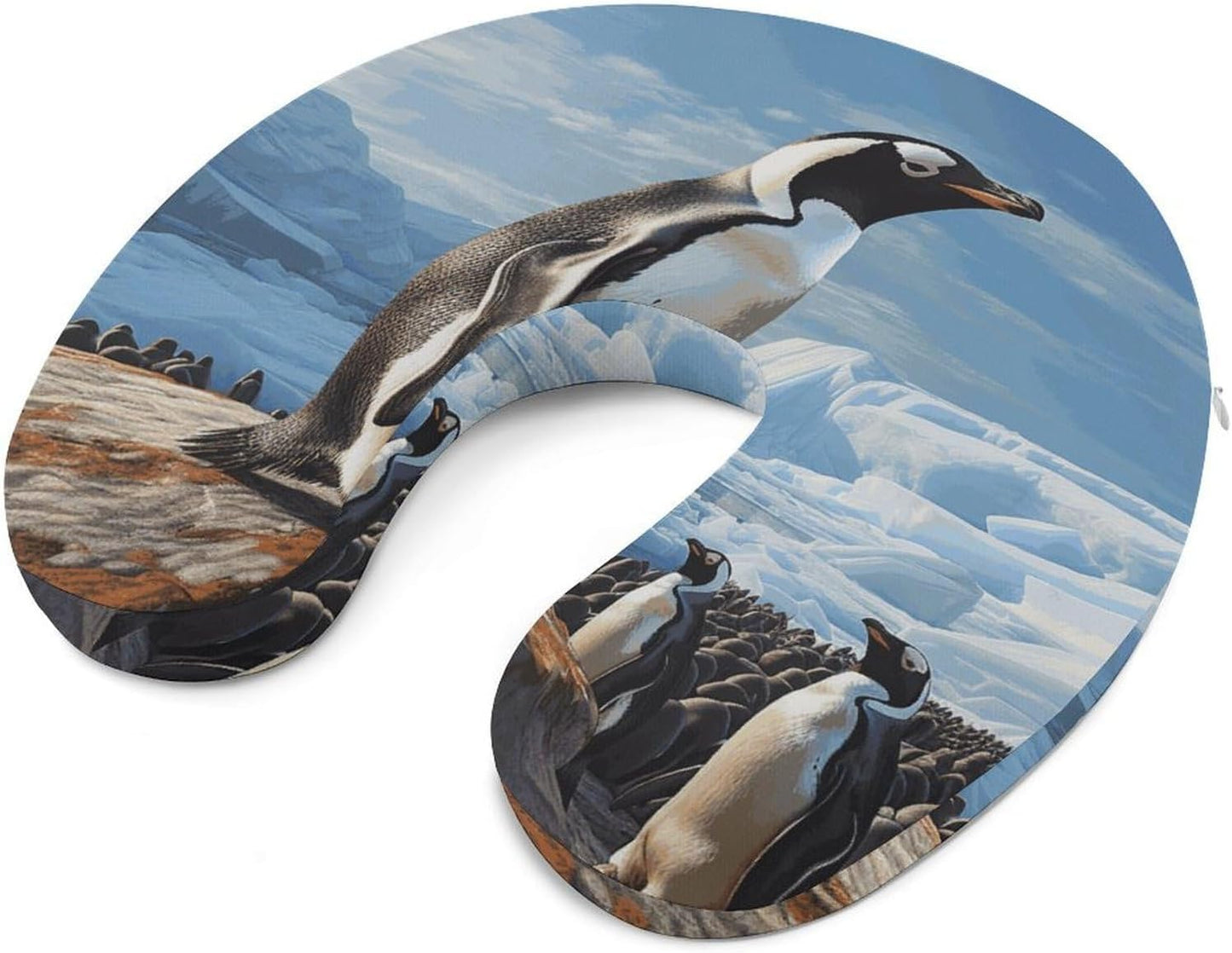 Penguin Print Neck Pillow Memory Foam U Shaped Pillows Portable Pillows for Shoulder Travel Head Support Pillow with Concealed Zipper for Airplane Car Home Office