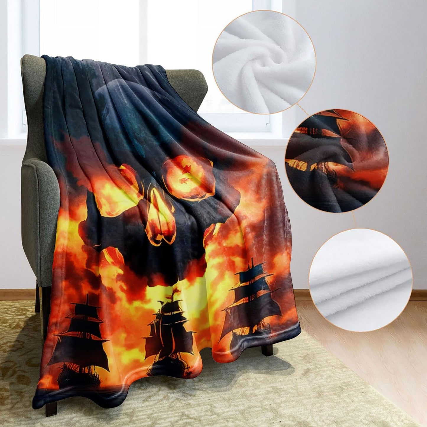 Skull Throw Blanket 40" x 50" Fire Skull Fleece Blanket Lightweight Soft Cozy Warm Gifts for Men Women Teen