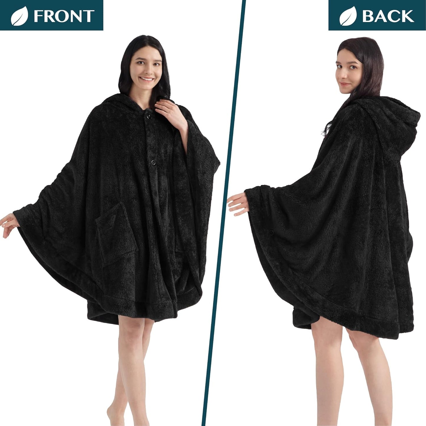 PAVILIA Angel Wrap Hooded Blanket Poncho, Wearable Blanket Throw Wrap Poncho for Women Adult, Cozy Fluffy Sherpa Shawl Cape
