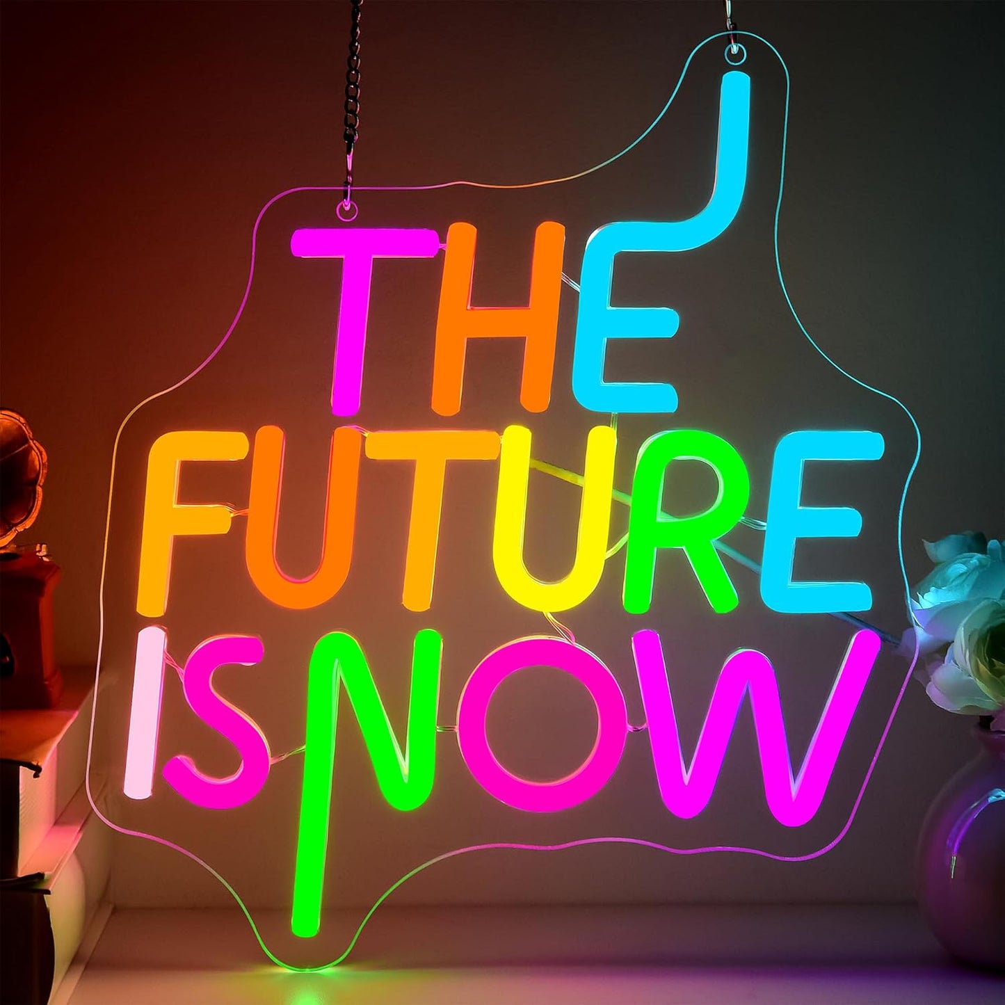 The Future Is Now Neon Sign for Wall Decor Inspirational Neon Light for Man Cave Dimmable Motivate LED Sign for Classroom Office Bedroom Gym Decor Birthday Gifts for Teen Art Size 11 * 9.7In(WZCP309)