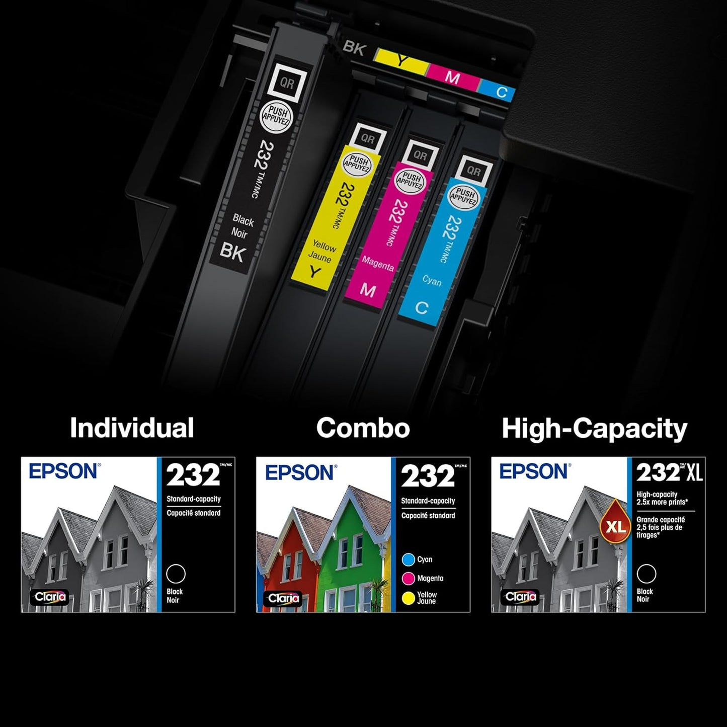 EPSON 232 Claria Ink High Capacity Black & Standard Color Cartridge Combo Pack (T232XL-BCS) Works with WorkForce WF-2930, 2950 and Expression XP-4200, 4205