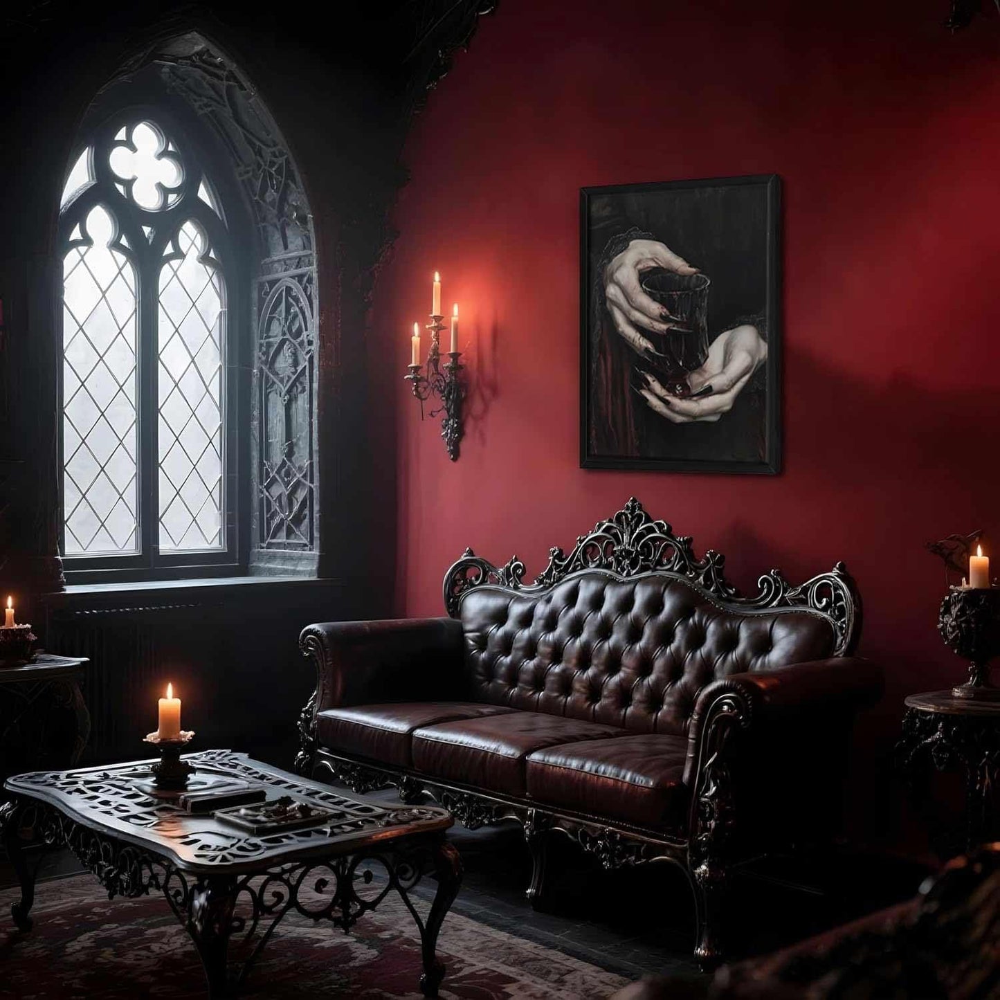 2 Pieces Gothic Canvas Wall Art Dark Academy Vampire Pictures Victorian Woman Reading Magic Book Posters Claw Hand Dracula Prints Moody Girl Witch Ghost Paintings Bedroom Library Classroom Office Home Decor 12"X16" Framed.