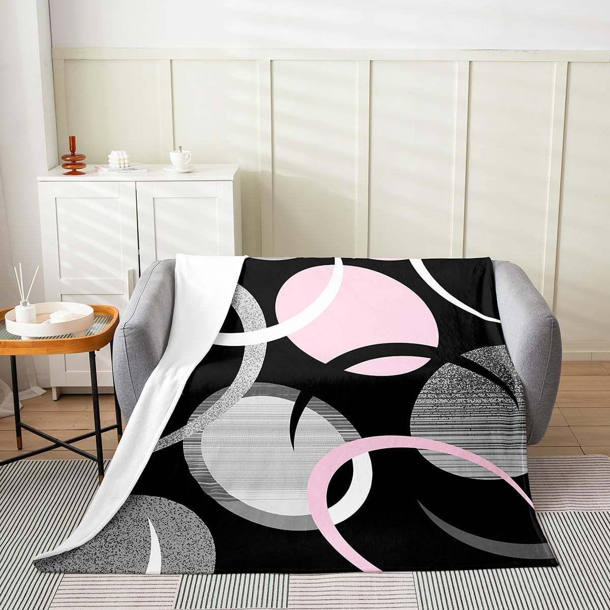 Feelyou Abstract Art All Season,Bed Blanket for Sofa Couch Twin 60"x80" Pink Gray Black Plush Throw Blanket, Ultra Soft Geometric Flannel Fleece Blanket Modern Art Room Decor Retro Art Decor