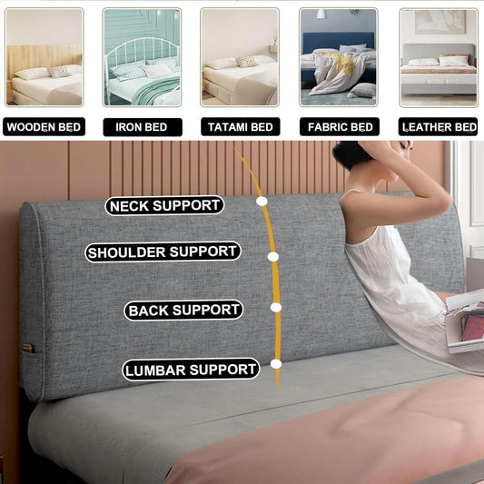Rectangle Headboard Pillow Linen Bed Backrest Large Wall Mounted Headboard,Solid Color Wedge Pillowboard Reading Pillow Support Upholstered Daybed Bolster, Gray
