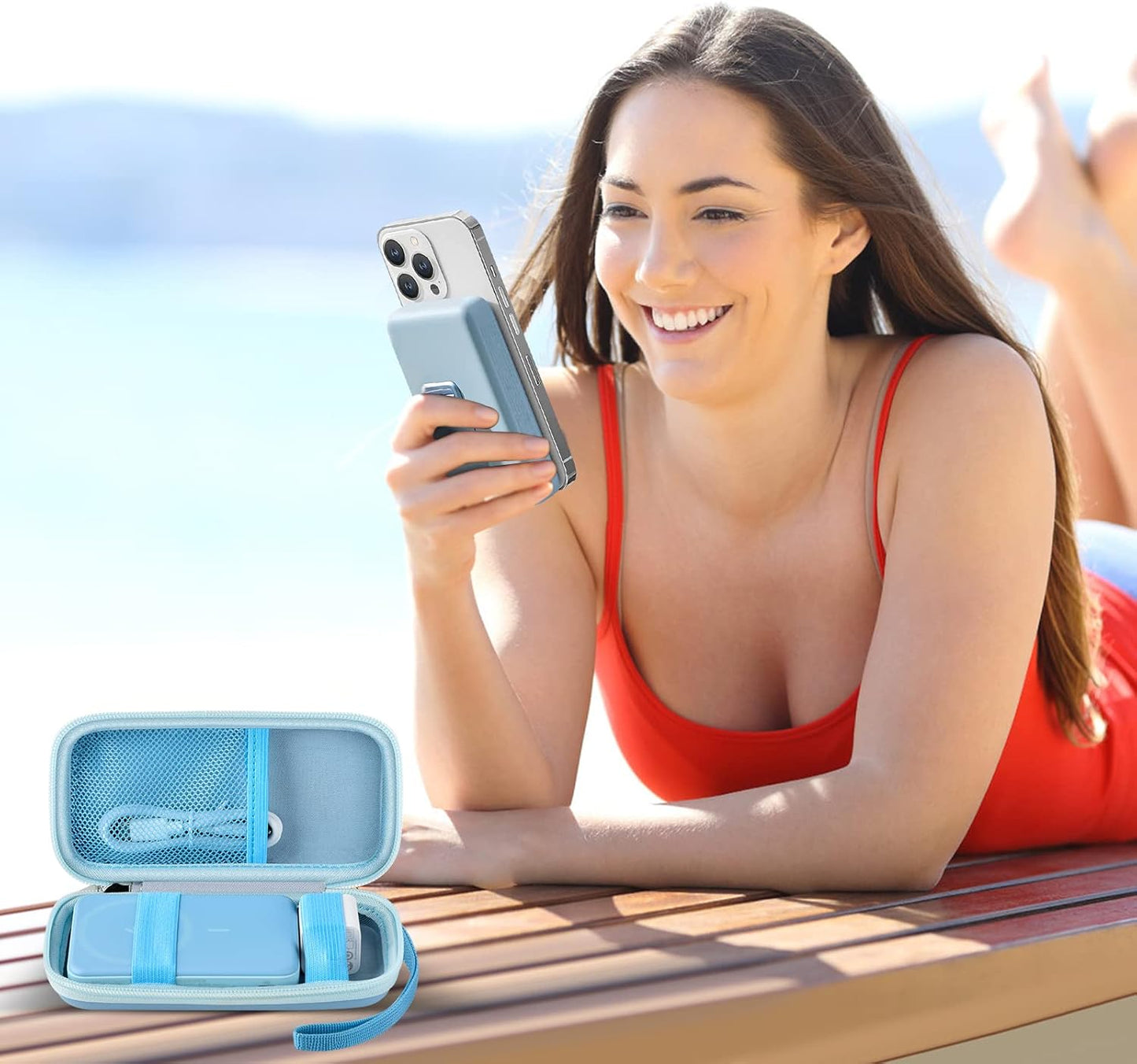 Case for Anker Magnetic Battery 10,000mAh Foldable Wireless Portable Charger, 633/622/621/321 5,000mAh Power Bank (MagGo) Holder, Storage for Baseus Power Delivery -Case Only (Blue, Medium)