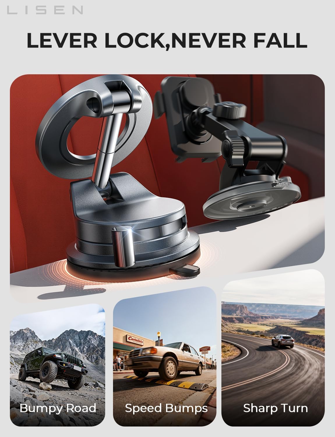 LISEN for Magsafe Car Mount, Phone Holders for Your Car, Magnetic Car Accessories for Women Men Jeep Truck BMW Kits for iPhone 17 Pro Max 16 15 14 13 12, Samsung S26, Black
