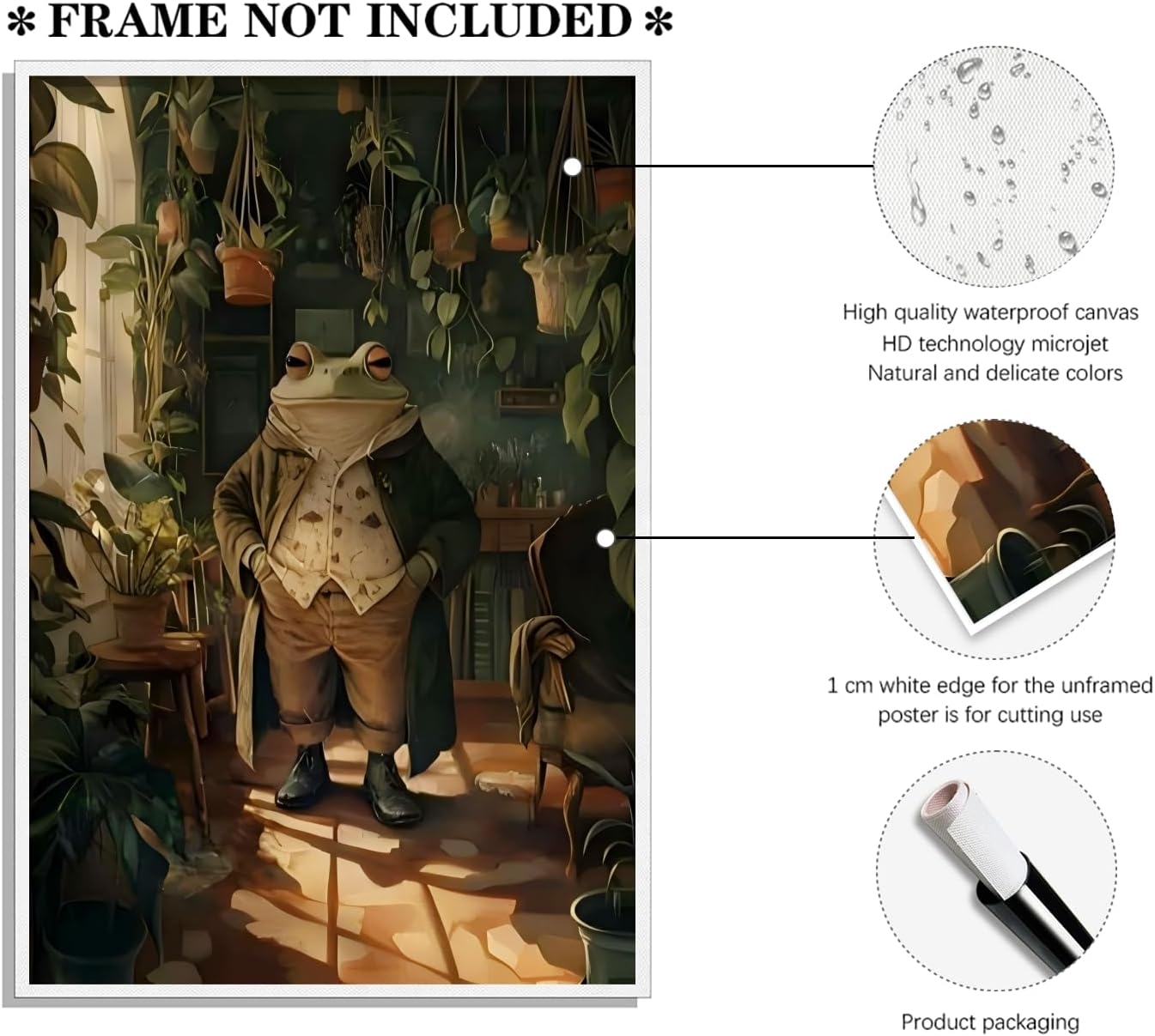 Vintage Botanist Frog Poster Retro Animal Wall Art Plant Lover Painting Print Humorous Victorian Frog Gentleman Picture for Living Room Greenhouse Reading Nooks Decor 12x18inch Unframed