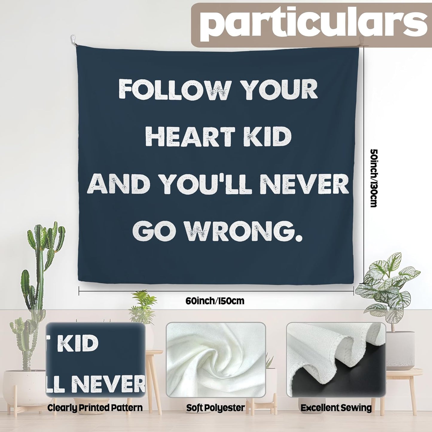 Mcehtle Motivational Kids Tapestry, Boy Nursery Wall Tapestries, Follow Your Heart Kid and You'll Never Go Wrong Inspirational Wall Hanging Decor for Boys Bedroom Nursery Playroom Home, 50x60 Inch