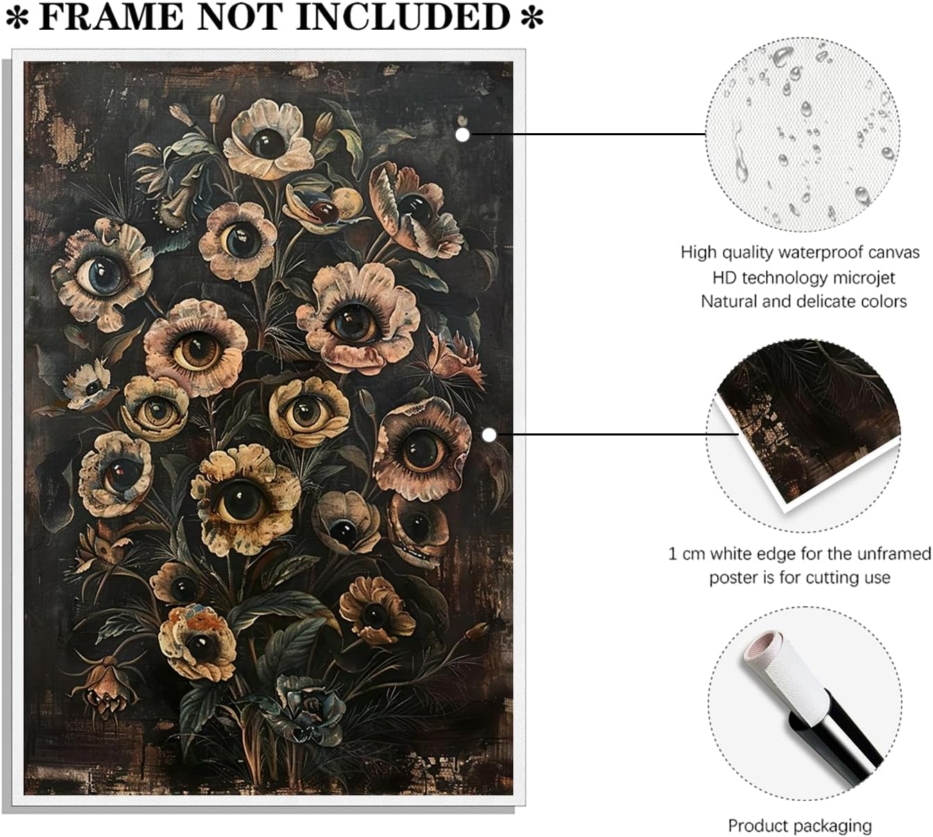 Botanical Gothic Posters Victorian Goth Wall Art Witchy Dark Cottagecore Room Home Decor Macabre Canvas Print Surreal Collage Forestcore Pictures Painting for Bedroom 16x24inch Unframed