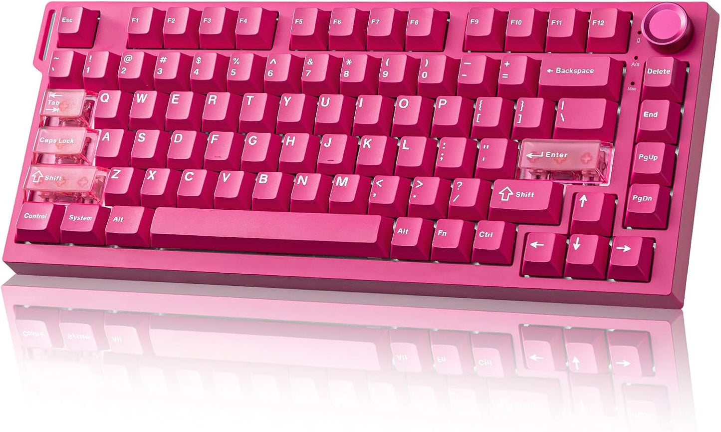 YUNZII RT75 PRO Wireless Gaming Keyboard,Hall Effect Mechanical Rapid Trigger Magnetic Keyboard Bluetooth/USB-C/2.4G Dual 8KHz Polling Rate &128K Scan,RGB Backlit,TGL/SOCD/DKS/MT (Pink,Red Switch)