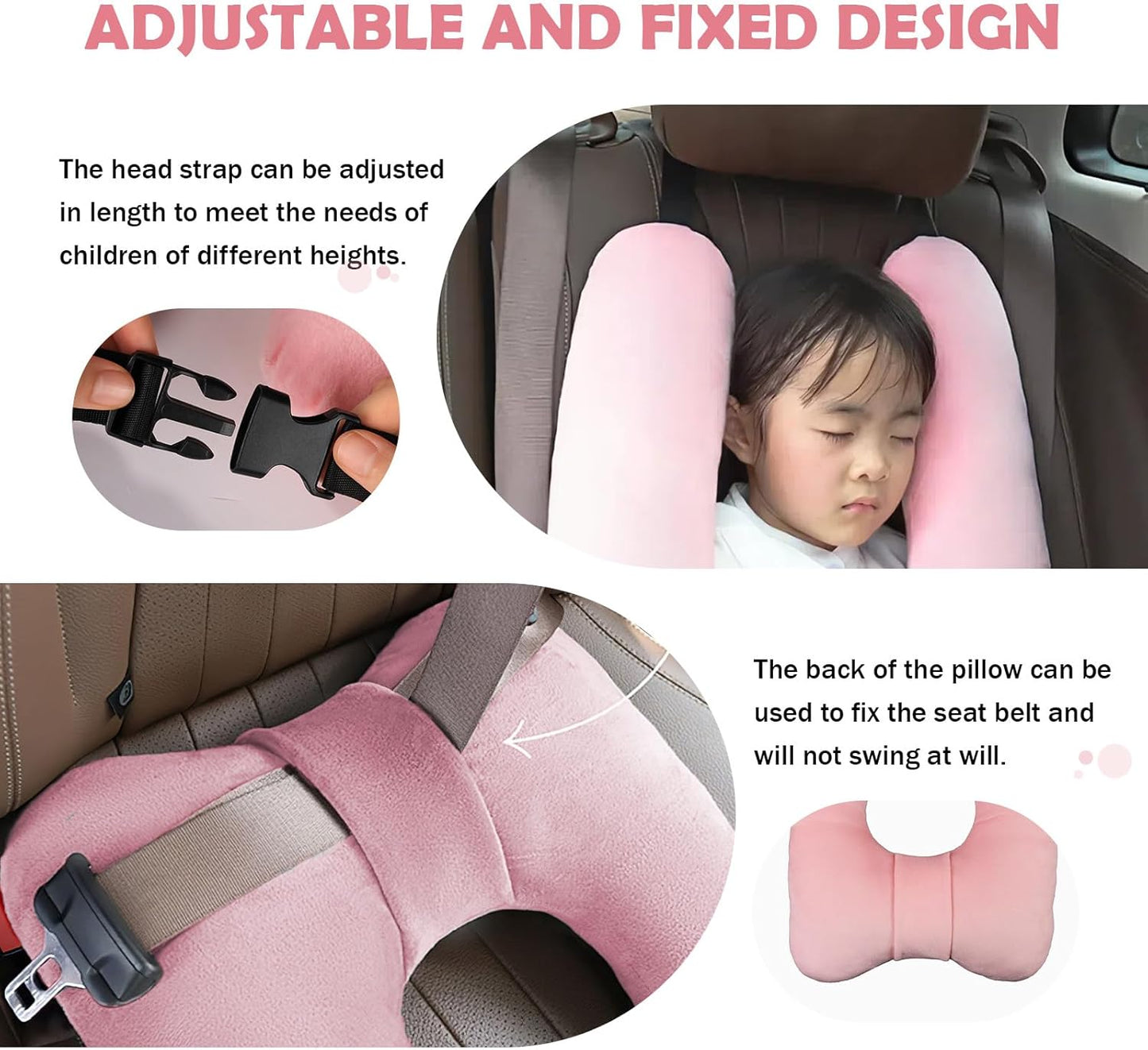 Kids Travel Pillow, Full Filling, Skin-Friendly Material, Suitable for Cars, Planes, Trains, and School Buses, Pink