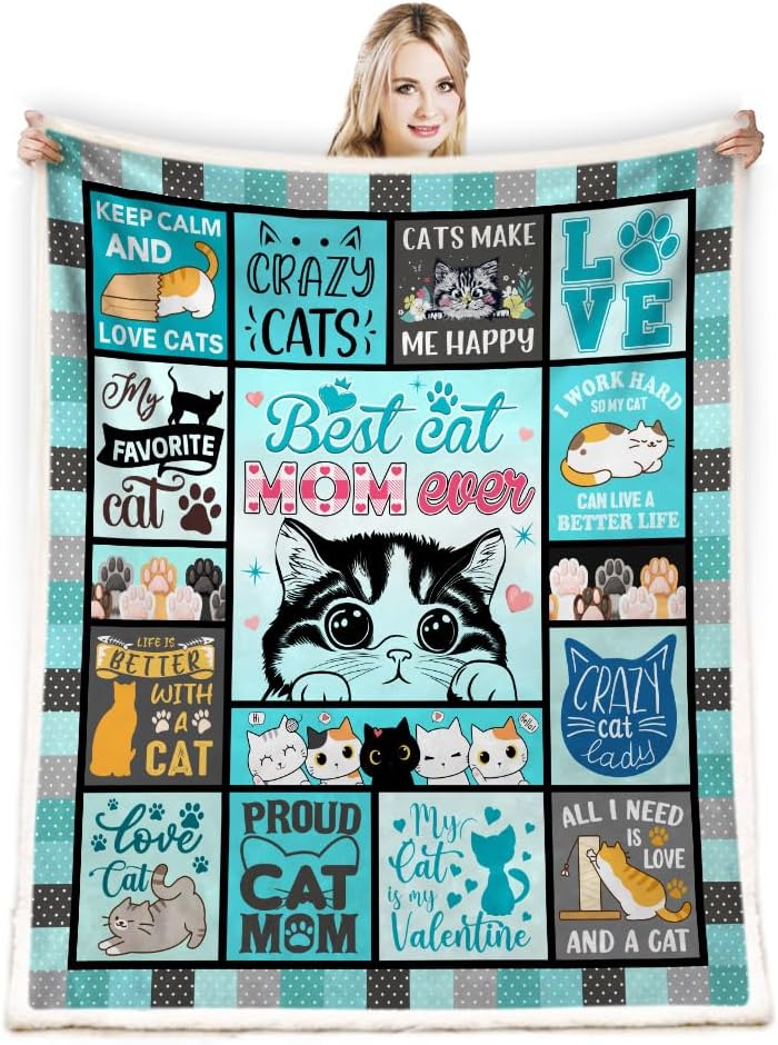 Cat Mom Gifts for Women, Blanket 60 x 50 Inches, Cat Lovers Gift for Christmas, Mother's Day, Birthday