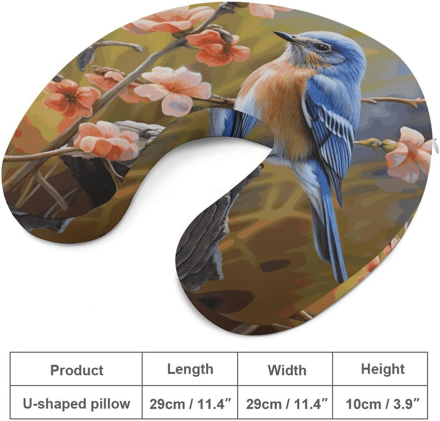 Eastern Bluebird Neck Pillow Memory Foam U Shaped Pillows Portable Pillows for Shoulder Travel Head Support Pillow with Concealed Zipper for Airplane Car Home Office