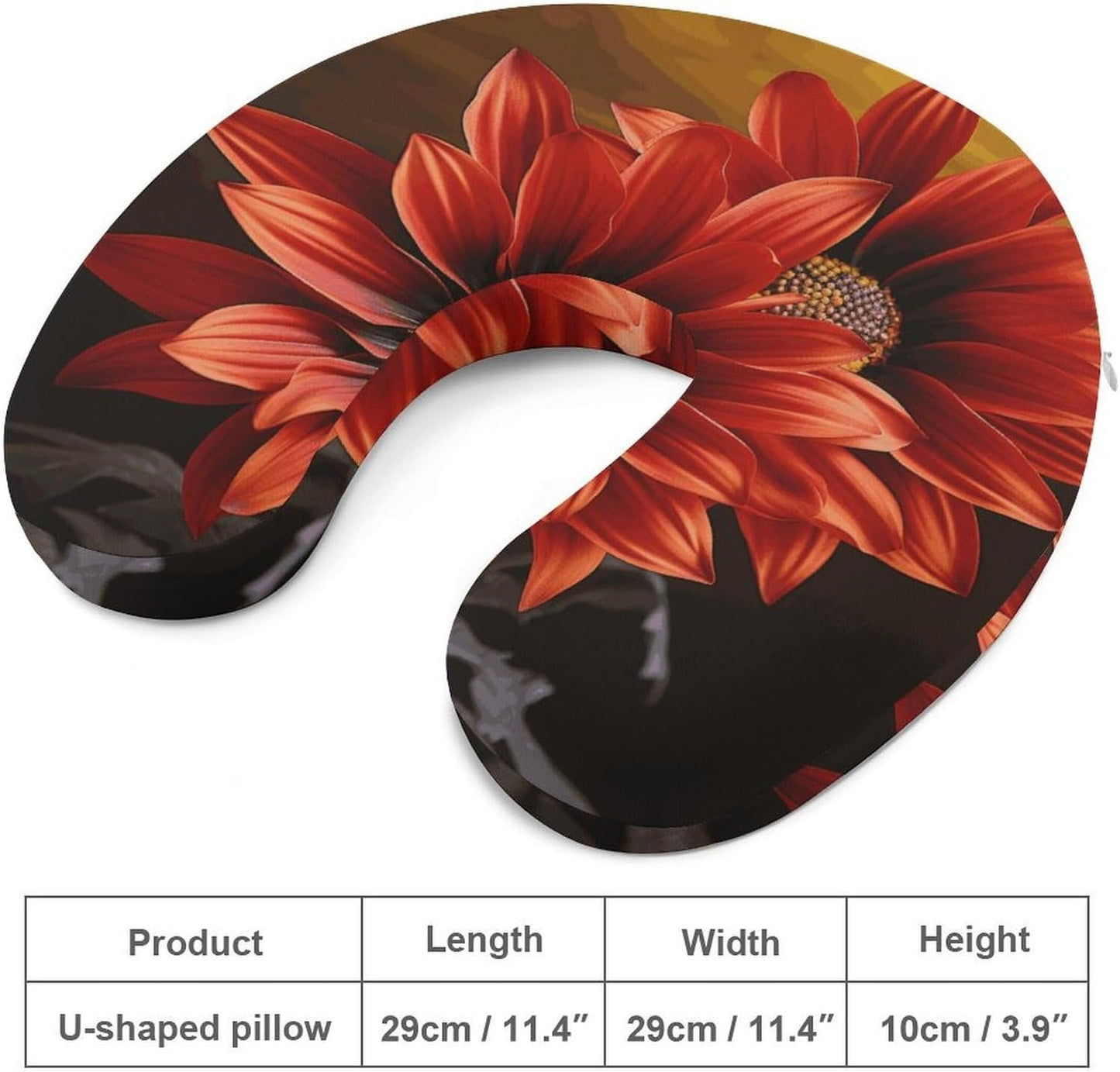 Red Sunflower Neck Pillow Memory Foam U Shaped Pillows Portable Pillows for Shoulder Travel Head Support Pillow with Concealed Zipper for Airplane Car Home Office