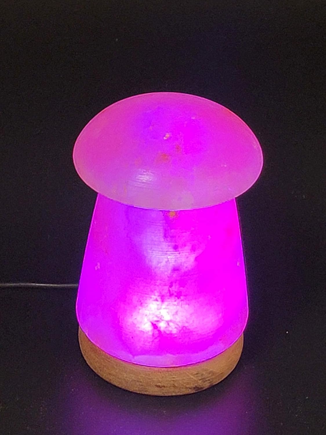 ApexGlobal Himalayan USB Salt Lamp Mushroom Shape in Multi Color Changing, 3 Watts LED Bulb and Wood Base, Handcraft Natural Salt Lamp for Best Gift, (6 inches, 2 lbs) Unique Gift Idea