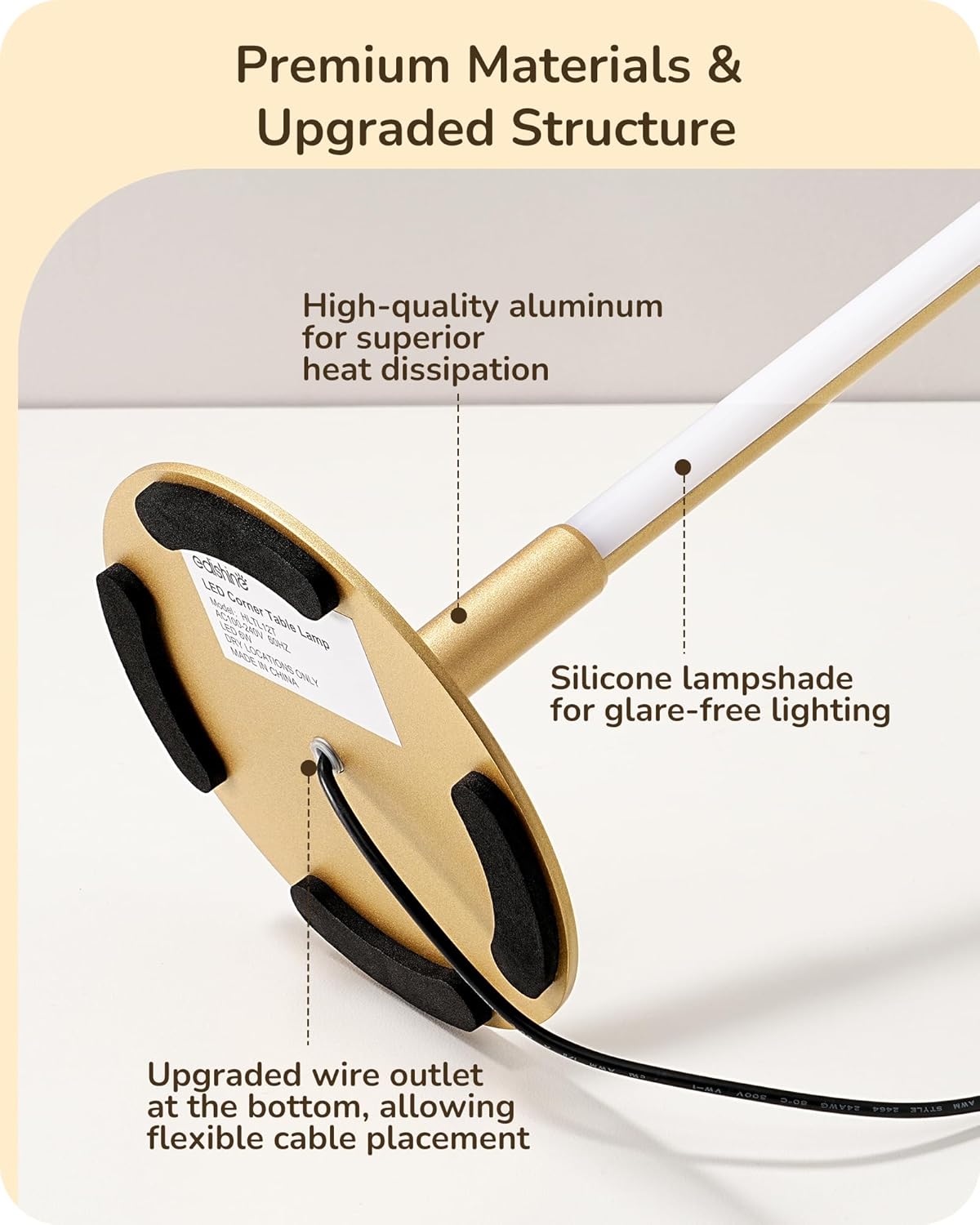 EDISHINE Upgraded LED Table Lamp, Stepless Dimmable Bedside Lamp with 3 Color Temperature, Modern Nightstand Lamp, Desk Lamps for Bedroom, Living Room, Corner, Gift, Metal Finish, Gold, 6W
