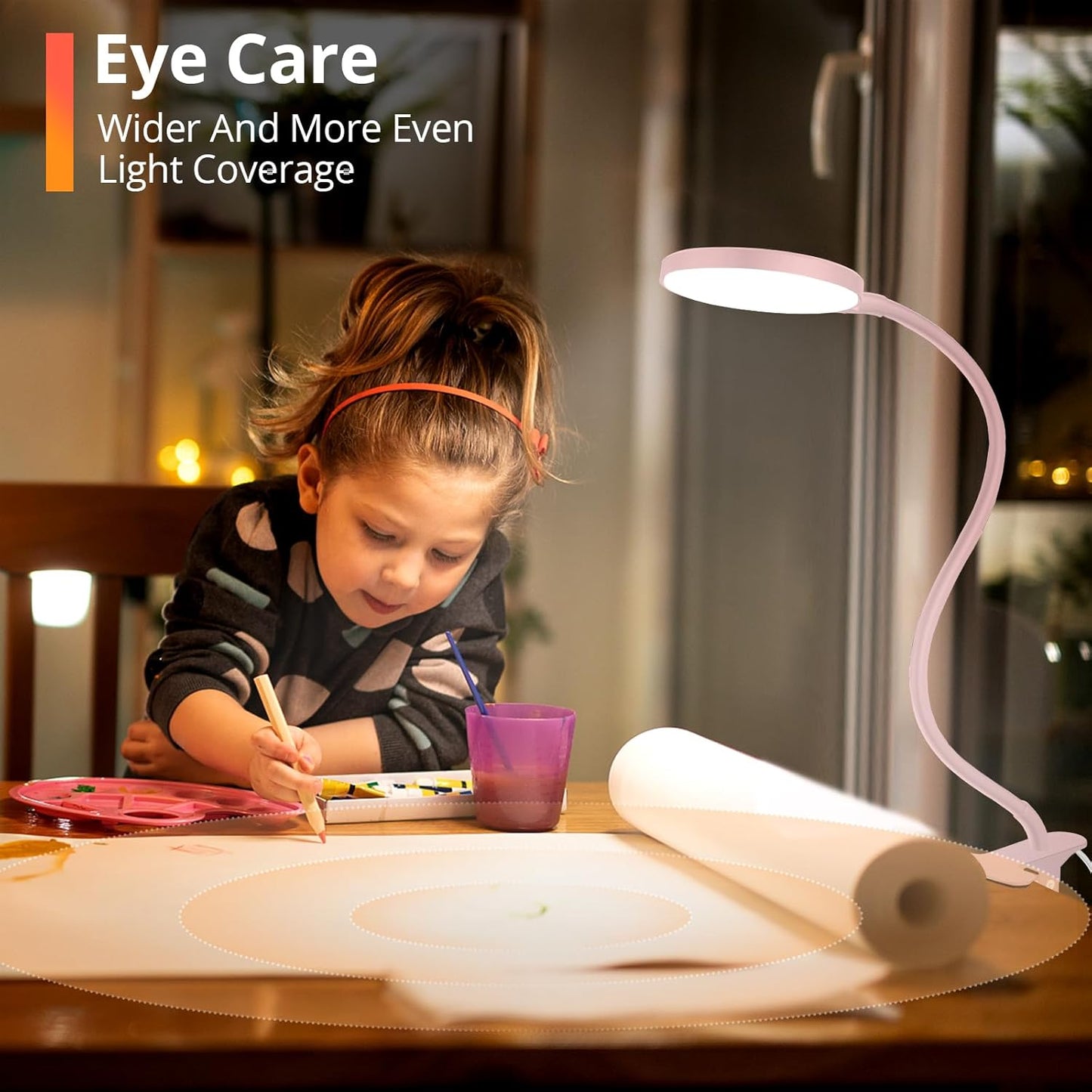 Reading Light with Remote, LED Desk Lamp Clip on [1H Timer & Nightlight] RA>95 Dimmable Flexible Gooseneck, Reading Lamp with Clamp for Table - 4.7'' (Adapter Included)