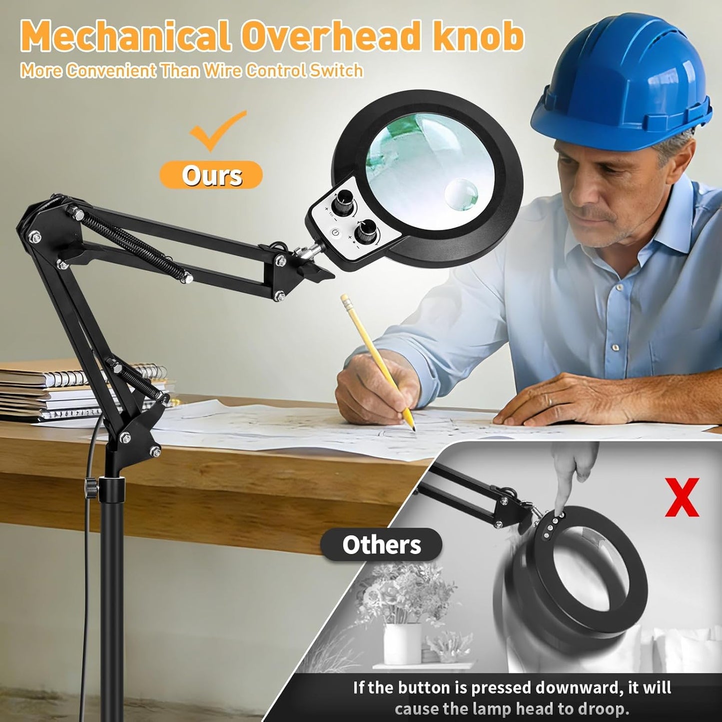 30X 12X Large Floor Magnifying Glass with Light and Stand, Floor Magnifying Lamp Adjustable Height,Infinite Color Dimmable, 4-in-1 Lighted Magnifier lamp for Close Work,Reading,Painting, Hobby（Black）