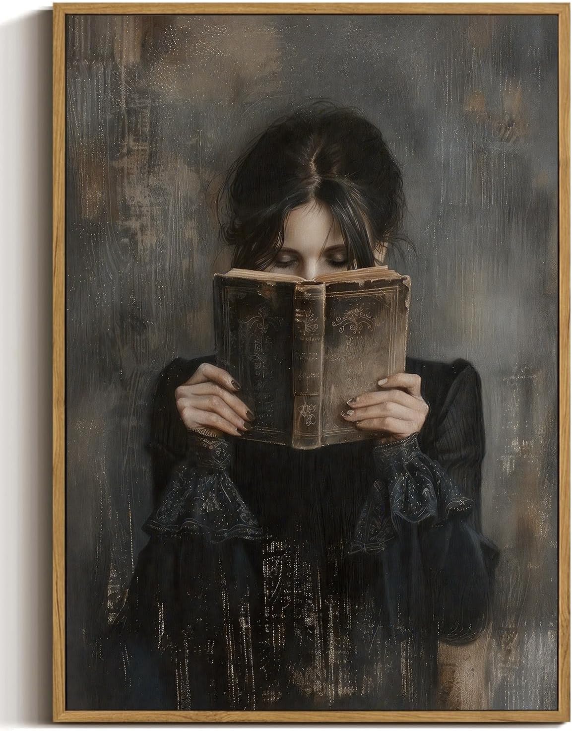 WALLZK Vintage Framed Wall Art Lady Reading Canvas Prints Dark Academia Moody Victorian Decor Pictures Artwork for Walls Living Room Study Bedroom Bathroom 8"x10"