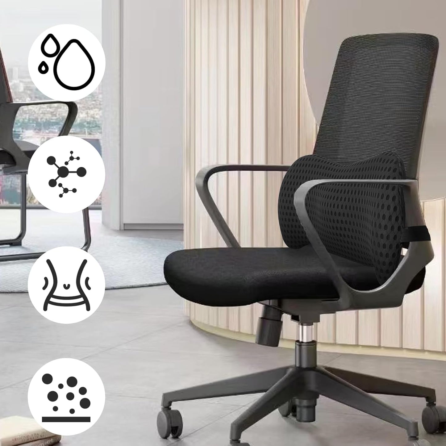 Lumbar Support Pillow with Adjustable Straps for Lower Back Pain Relief. Memory Foam Lumbar Support Pillow for Car, Bed, Office Chair, Gaming Chair, Recliner, Improves Posture Black