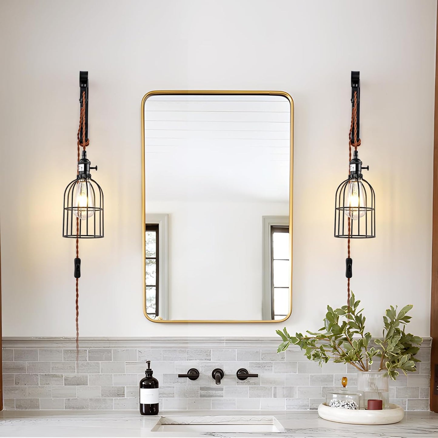 SEEBLEN Wall Sconces Plug in of 2, Industrial Wall Lamp with Plug in Cord,Black Vintage Wall Sconce with 6.5ft On/Off Switch Cord,Height Adjustment Wall Lights for Bedroom Reading Headboard.