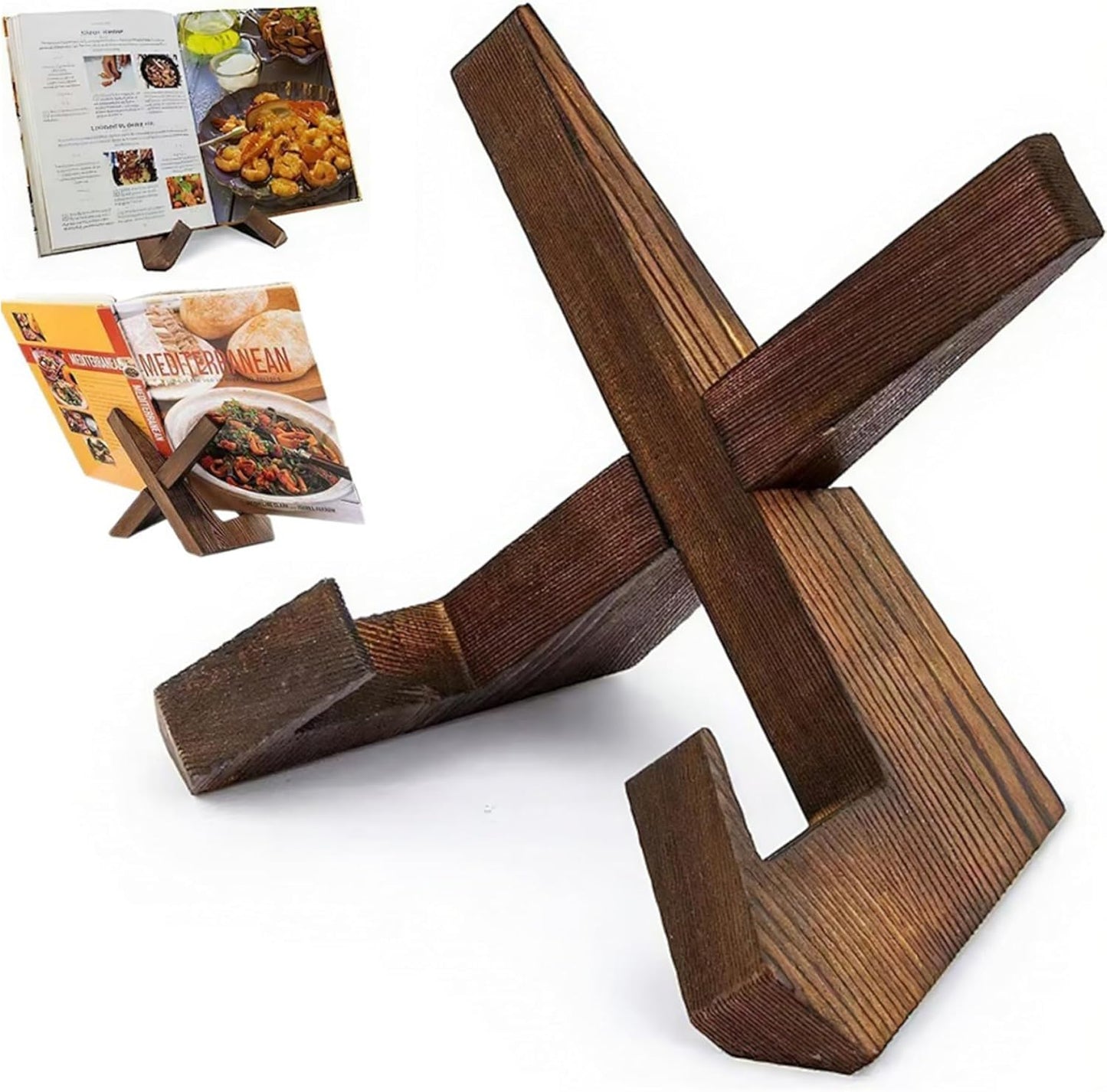 Cookbook Stand, Elegant Rustic Wooden Recipe Book Holder Adjustable & Detachable Cookbook Holder Stand for Display of Recipes & Tablets