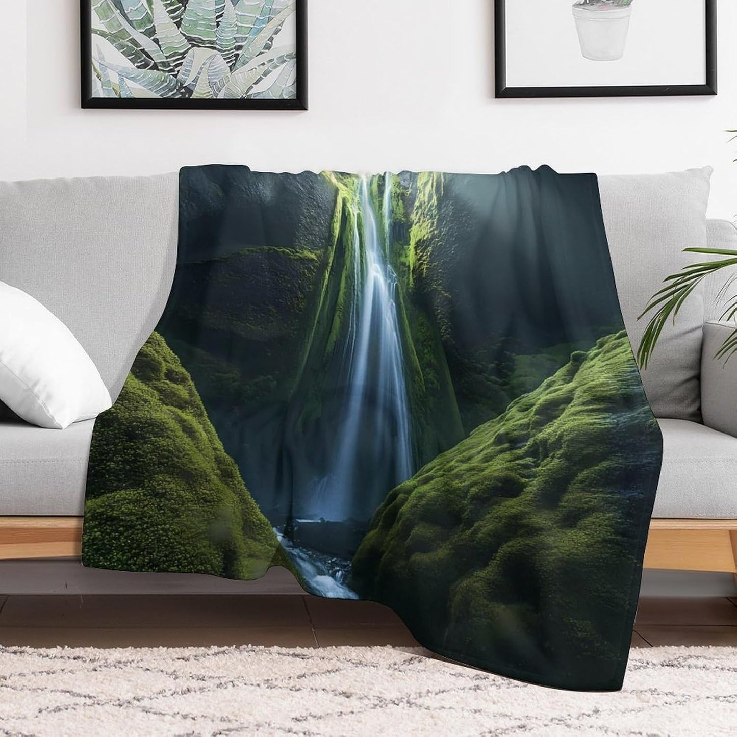 Waterfall Throw Blanket for Couch Bed Plush Cozy Fuzzy Flannel Blanket for All Season 50"x60"