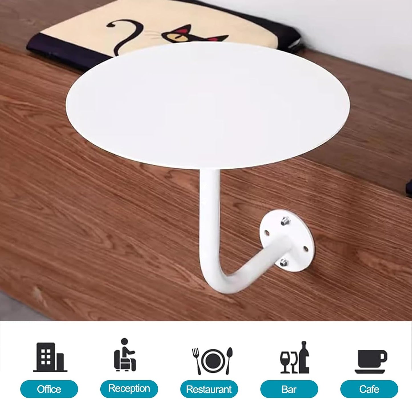 Round Pub Bar Table,Round Cocktail Bar Table with L-Shape Wall-Mounted Bracket and White Metal Iron Top Bistro Pub Table for Kitchen, Dining Room, Living Room/Outdoor Coffee Table for Patio