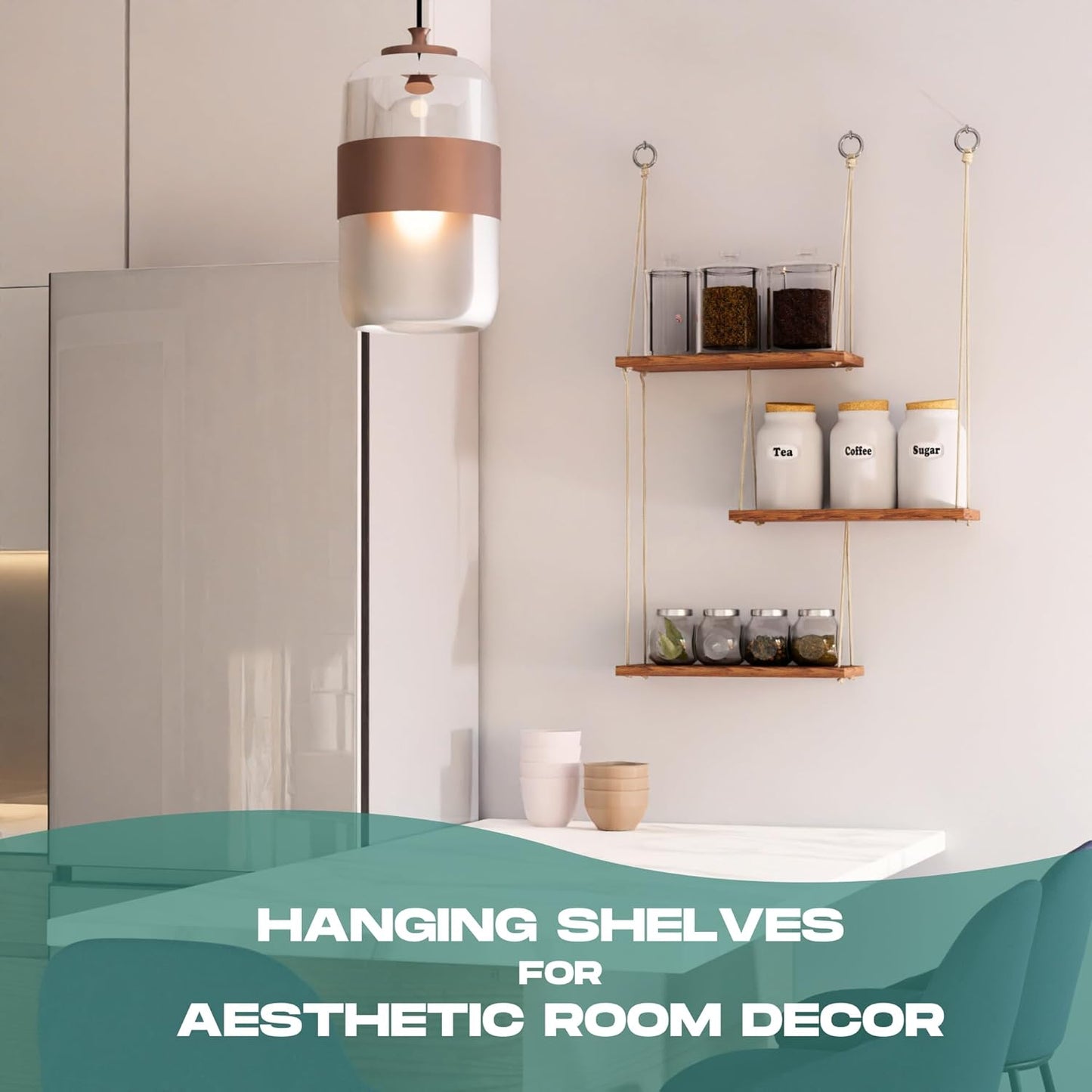 Boho Wall Shelves for Plants and Decor - Rope Hanging Shelves for Wall Decor in Living Room, Bedroom, Bathroom | Design Patented | by NWOOD