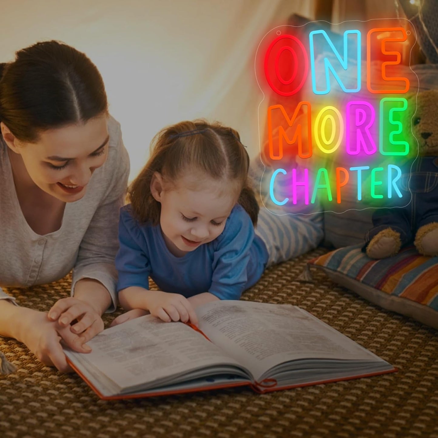One More Chapter Neon Sign – USB Powered LED Library Light for Bedroom, Reading Nook, Man Cave – Book Decor & One More Chapter Library Lights for Book Lovers Gifts