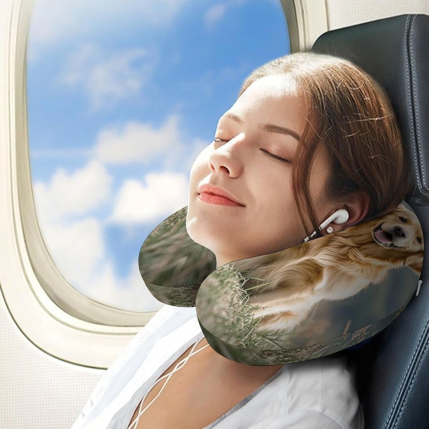 Golden Retriever Dog Neck Pillow Memory Foam U Shaped Pillows Portable Pillows for Shoulder Travel Head Support Pillow with Concealed Zipper for Airplane Car Home Office