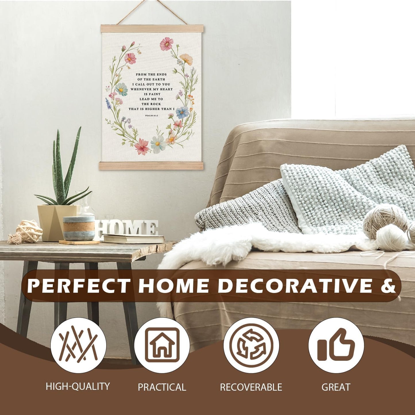 LZYRF Boho Floral Christian Wall Decor, Psalm 61:2 Bible Verse Religious Wall Decor for Church Prayer Room Office, 12x16 Inch