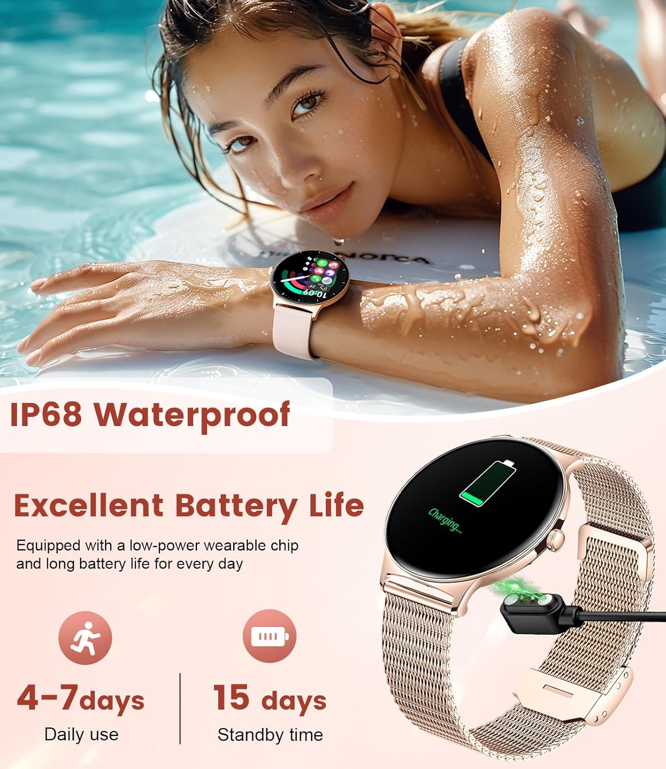 LIGE Smart Watch for Women(Dial/Answer Calls), 1.43" AMOLED HD Display, 100+ Sports Modes Fitness Tracker Watch, 5ATM Waterproof/IP68/Sleep Smartwatch Womens, Ladies Smart Watches for iOS Android