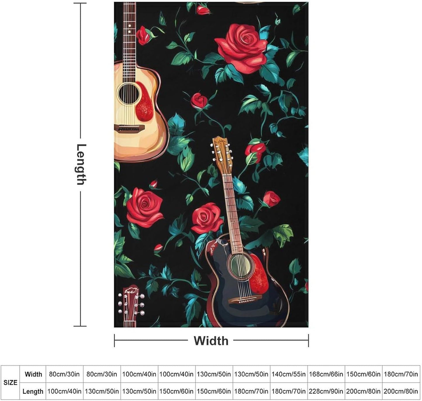 Guitar Rose Throw Blanket for Couch Bed Plush Cozy Fuzzy Flannel Blanket for All Season 30"x50"
