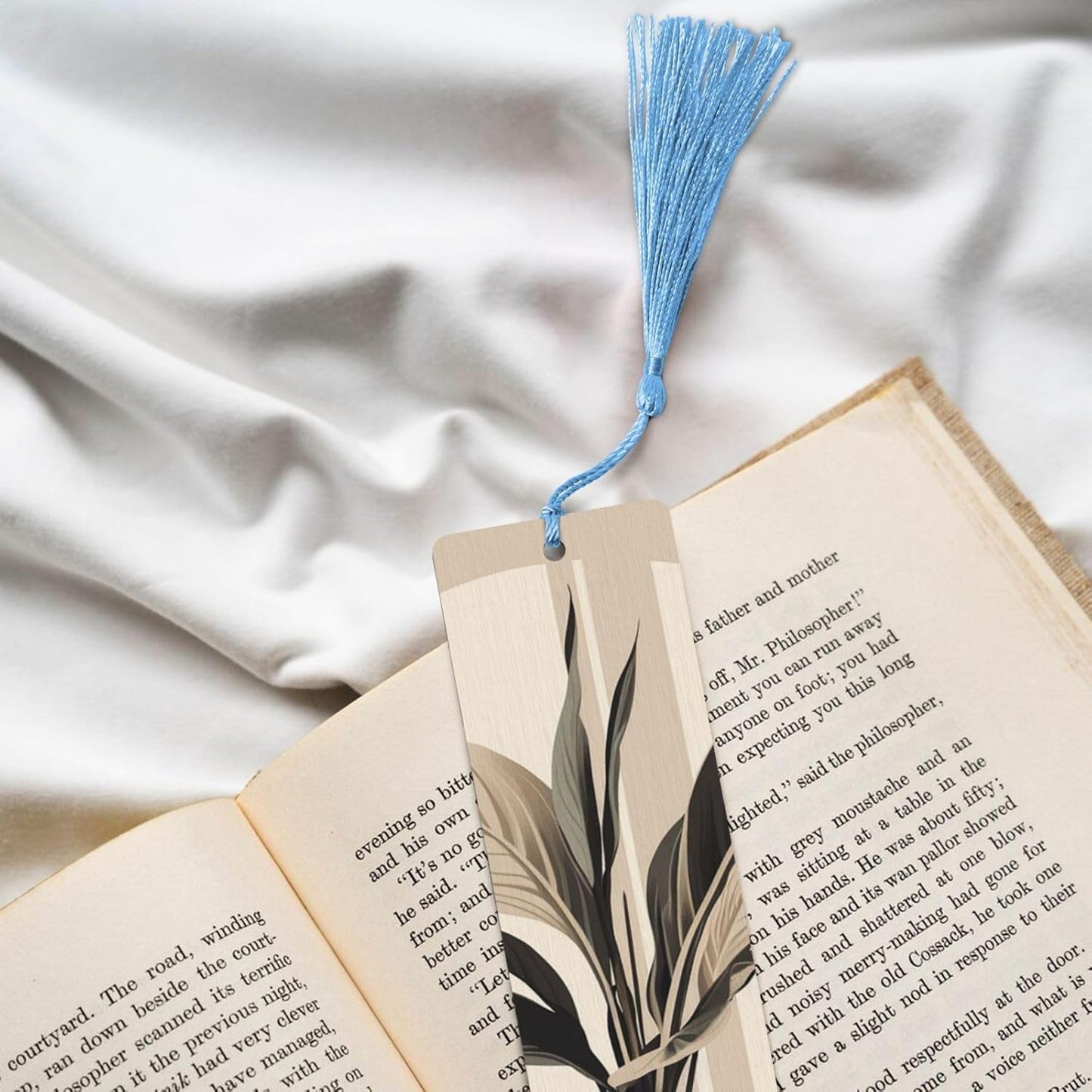 Simple Plant Bookmarks Gifts for Women Men, Wooden Bookmarks for Book Lovers, Vintage Book Marks Ornaments with Tassel, Unique Personalized Reading Page Markers Sky Blue