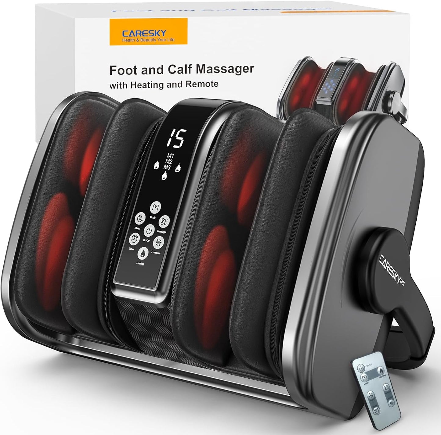 CARESKY® Foot Massager with Heat, FSA＆HSA Eligible, Shiatsu Foot Massager for Plantar Fasciitis, Neuropathy, Circulation and Pain Relief, Deep Kneading for Foot Calf Gifts for Women Men Mom Dad