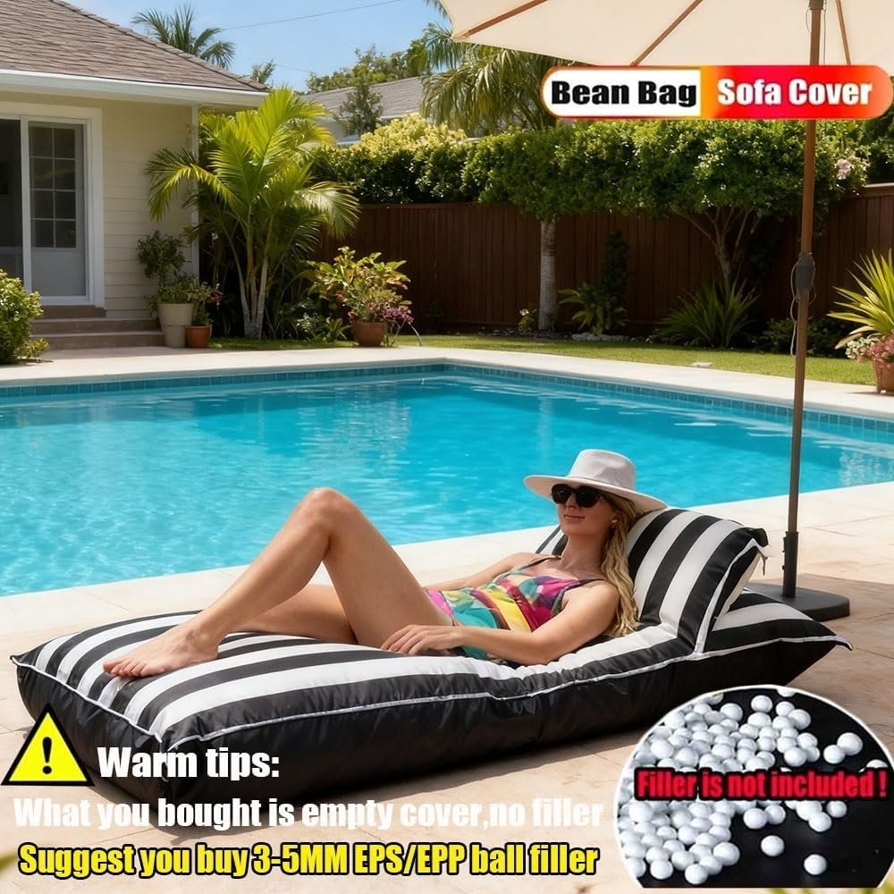 Square Floating Bean Bag for Pool (No Fillers) – Large Comfortable Bean Bag for Outdoor and Indoor – Water Play Lounge Chair – Square Floating Pouf for Swimming Pool(Khaki,L-140x180cm)