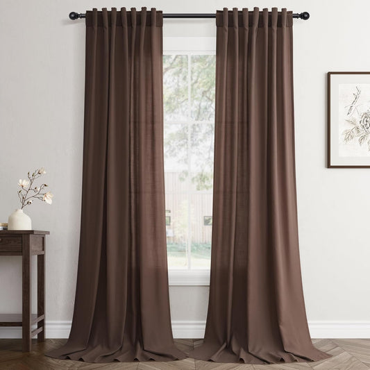 Coffee Linen Curtains 84 inch Length 2 Panels Set Modern Farmhouse Living Room Drapes Light Filtering Rod Pocket Back Tab Filtering Privacy Semi Sheer Curtain 84 inches Long