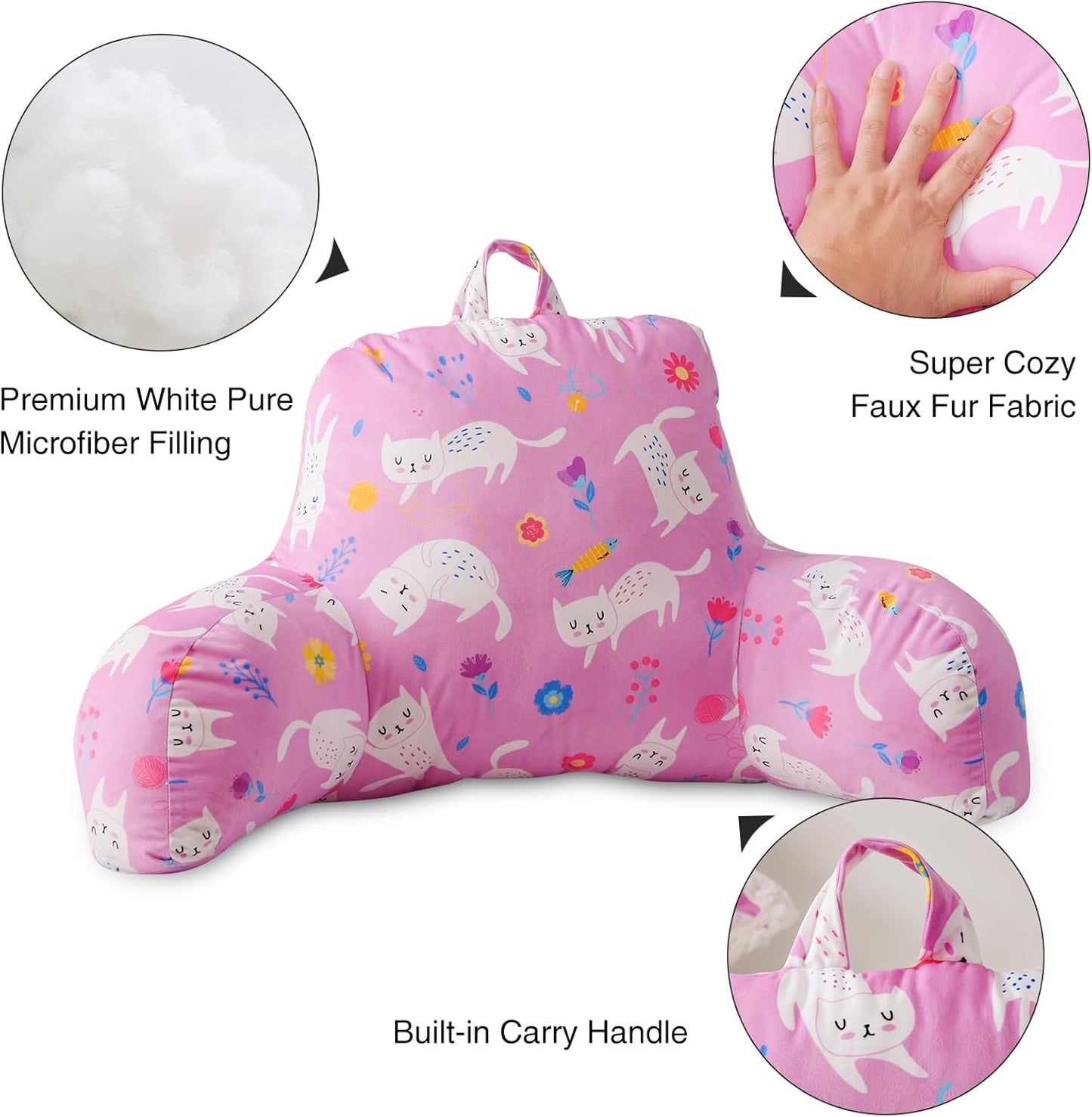 Aimuan Pink Cat Reading Pillow Bed Rest Wedge Backrest Pillow with Arms Back Support for Sitting Up in Bed Cushion Incline Rest Sleeping Snoring Pillow (Pink-cat)