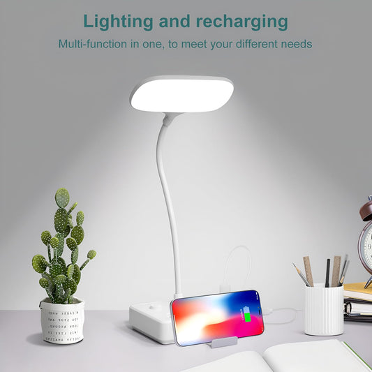 LED Desk Lamp, Power Outlet with Dimming Night Light Desk Light,Table Lamps 3 Lighting Modes Desktop Charging Extension Lead 4 AC Power Outlet and 2 USB Charging Ports for Travel Home Office