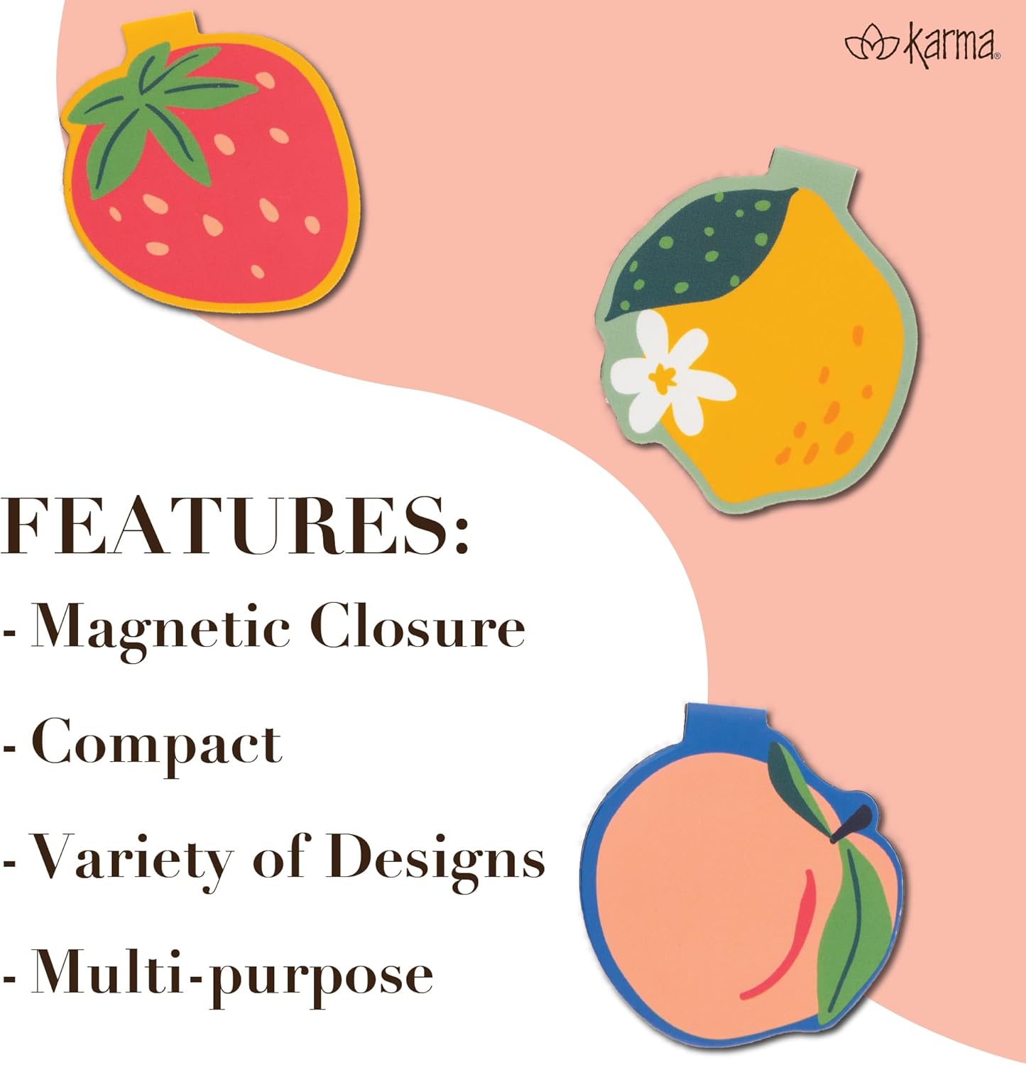 Karma, Magnetic Bookmarks Set of 3, Cute Bookmarks for Women, Page Markers for Students Teachers Reading, Must Read