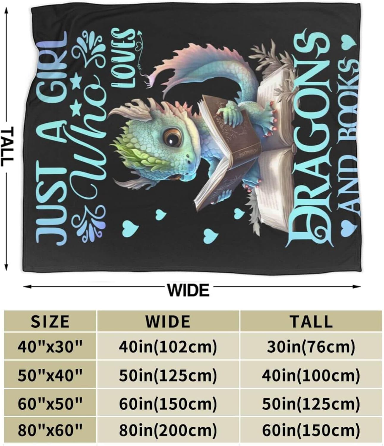 Dragon Blanket for Women Men, Cute Dragon Themed Design Printed Throw Blankets for Teens Adults Lap, Chair Sofa, Warm Soft Cozy Blanket, 50"x 60"